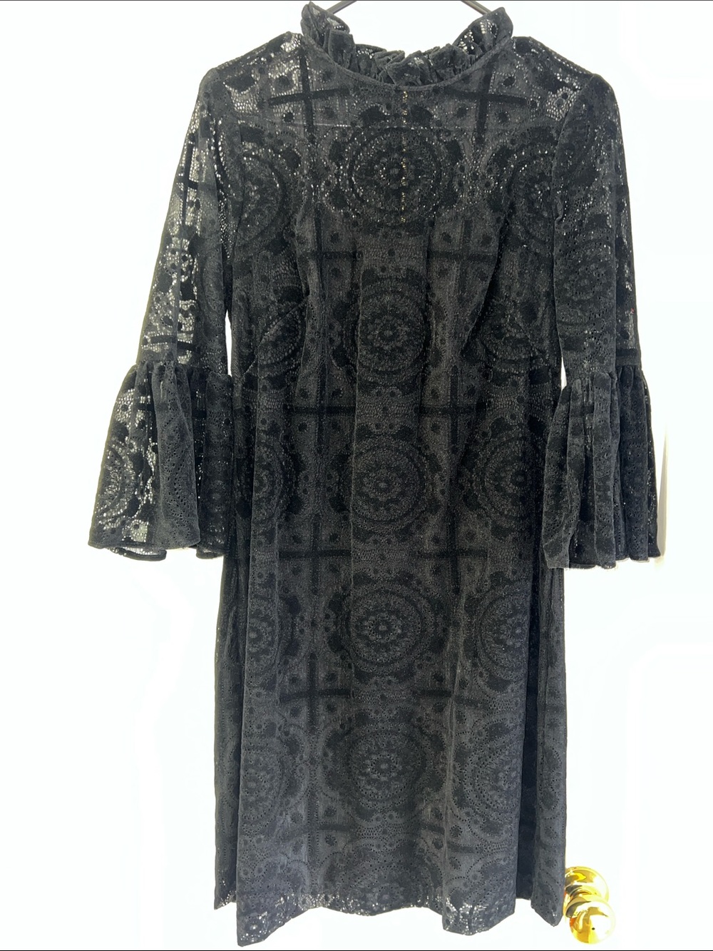 Calvin Klein Black Lace Bell-Sleeve Midi Dress PP17” Length 36”